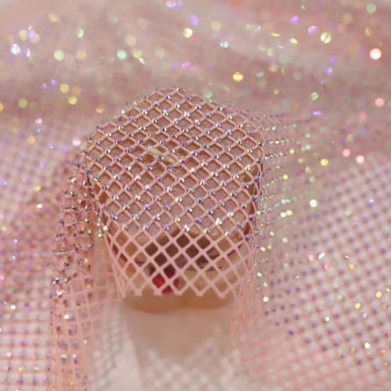 Crystal Mesh Fabric - قماش شبكي مطاطي مزخرف بأحجار الراين