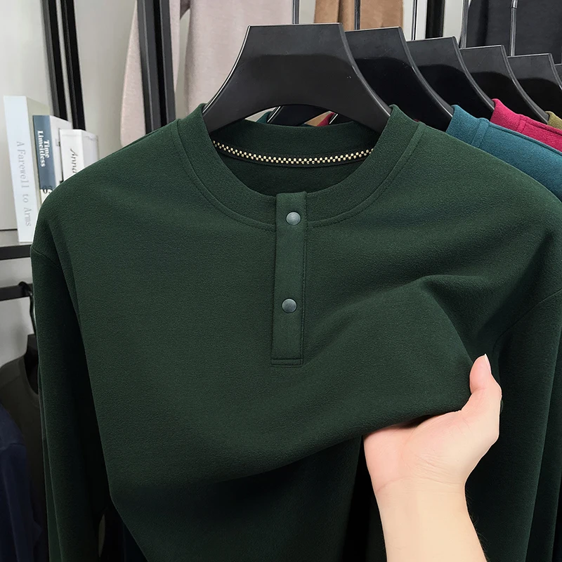 Embellish Knit - بلوفر رجالي فضفاض بياقة هينلي، بأزرار