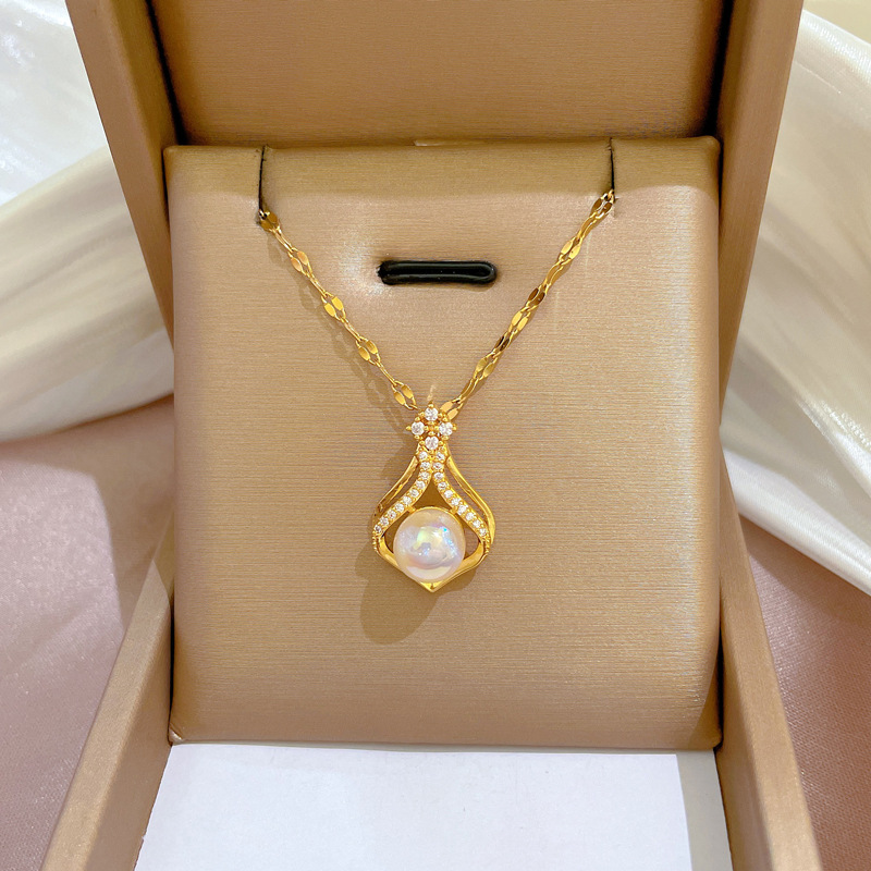 Pearl Trim Chain - أنيقة المرأة K14 الذهب اللون اللؤلؤ