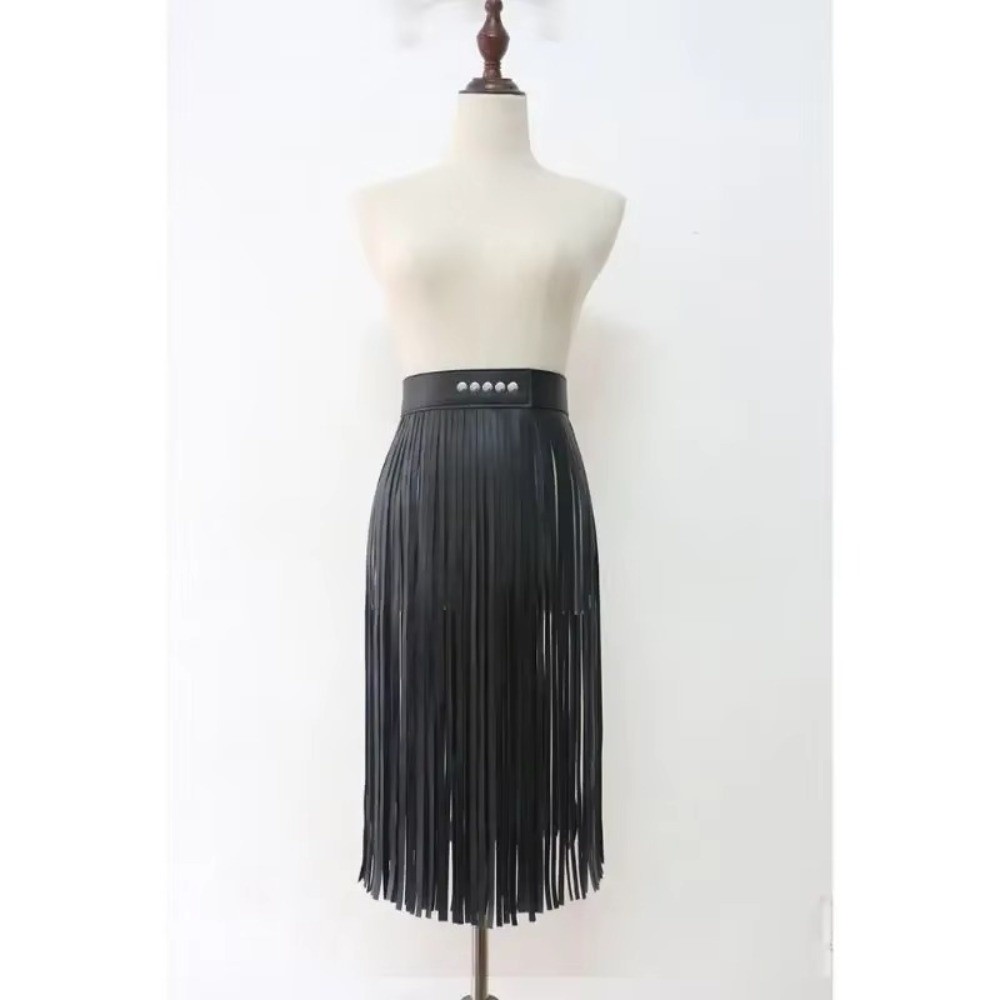 تنورة طويلة بخصر مرتفع من الجل - مراجعة Tassel Fringe Trim وسعره